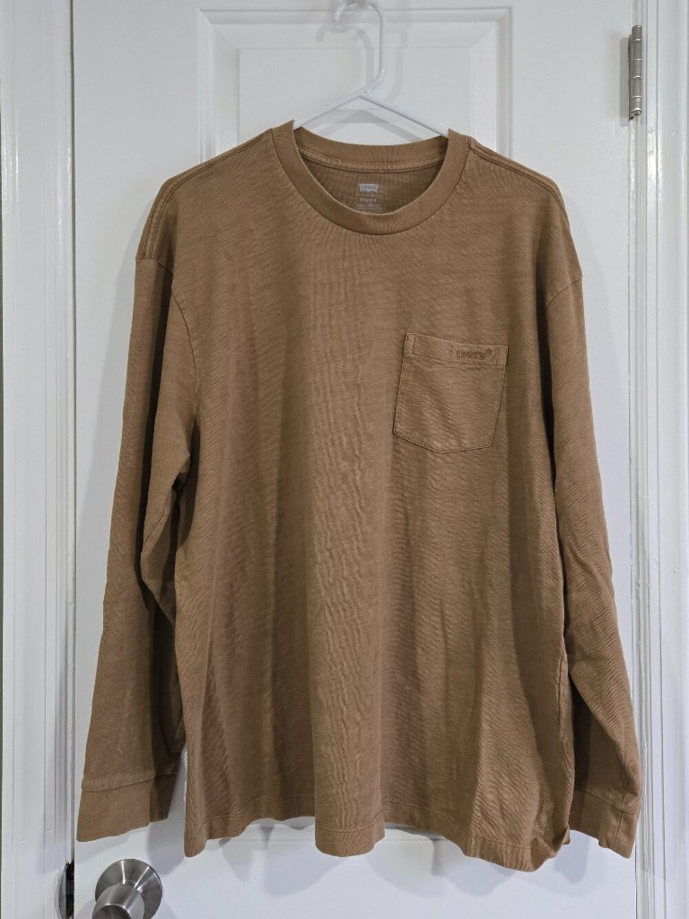 Levi's Relaxed Long Sleeve Pocket Tee Large Tan Brown Slub Cotton